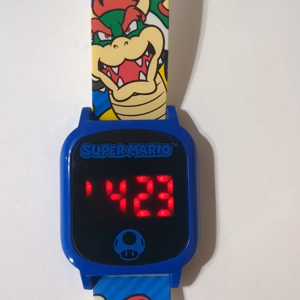 Super Mario Bros Digital Watch Unisex Blue Stainless Steel Rubber Band